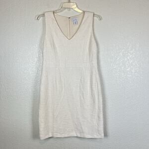 Nicole Miller Ivory White Cream Textured Boucle Sleeveless V-neck Dress Size 12